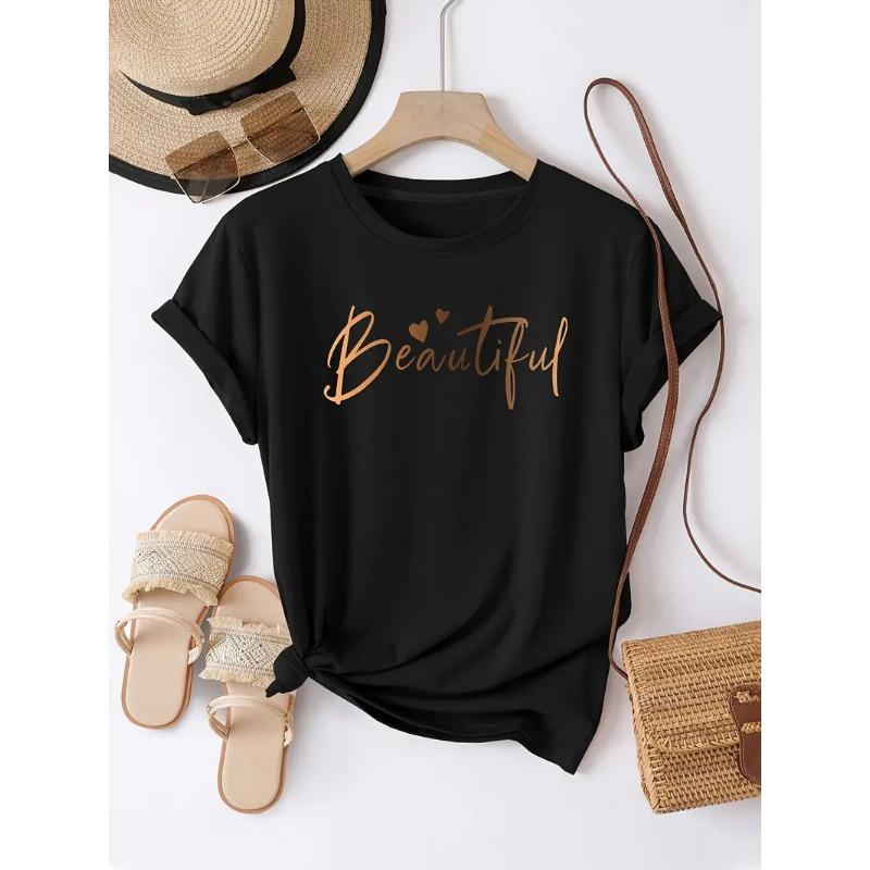 Summer Round Neck 3D Love Print Top Fashionable Casual Short Sleeved Women's T-shirts