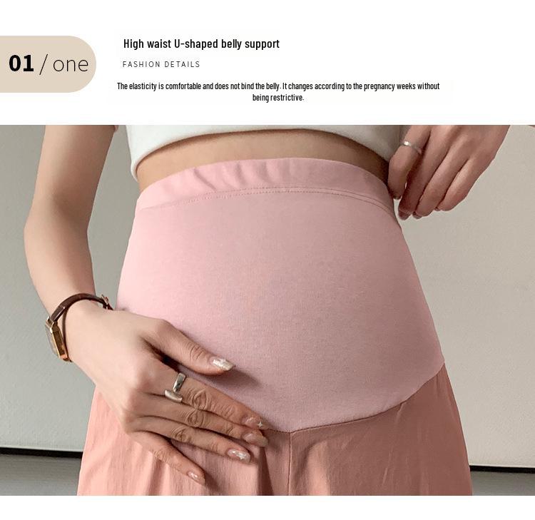 Women's Spring/Summer Maternity Cotton-Linen Stretch Wide-Leg Pants, Loose Fit, Cropped Length