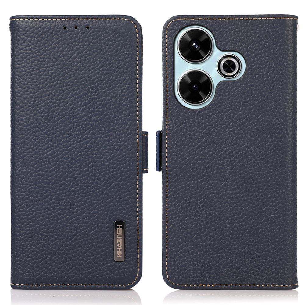 

For Xiaomi Redmi 13 5G/13 4G Case RFID Blocking Genuine Cow Leather Flip Phone Cover Blue