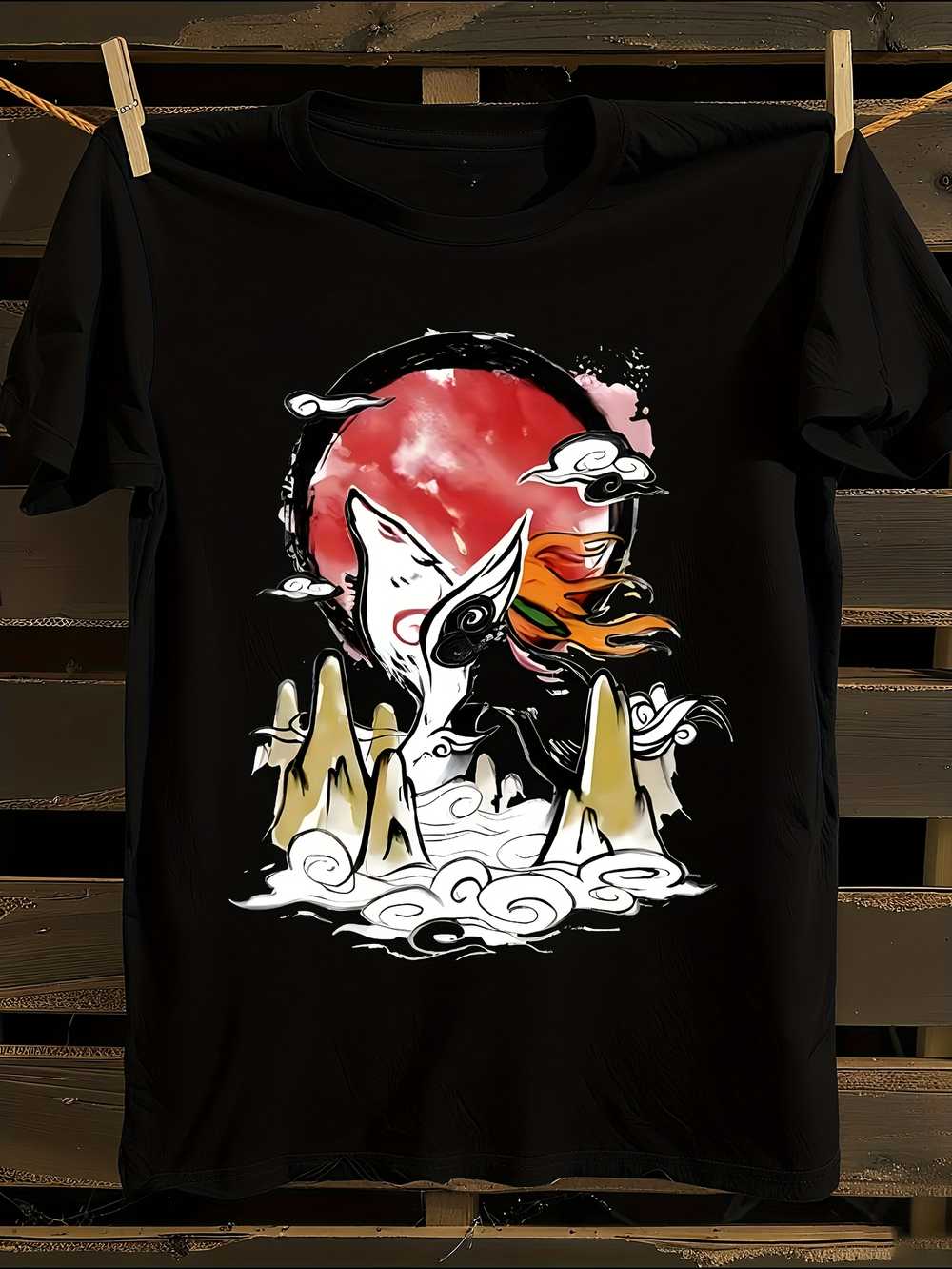 

Okami Amaterasu Sun Motif T-Shirt Mens Tshirt Womens Tshirts with Letters Print Short Sleeves T-Shirt Casual Street Tee Shirt Top S