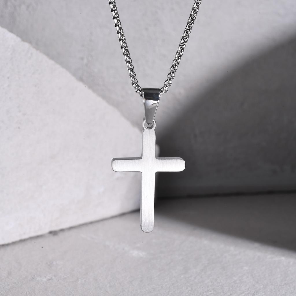 Colares Cruz Simples Básicos Vnox para Homens Meninos, Pingente Cruz Lisa Superfície Fosca, Joias Colar Fé Religião