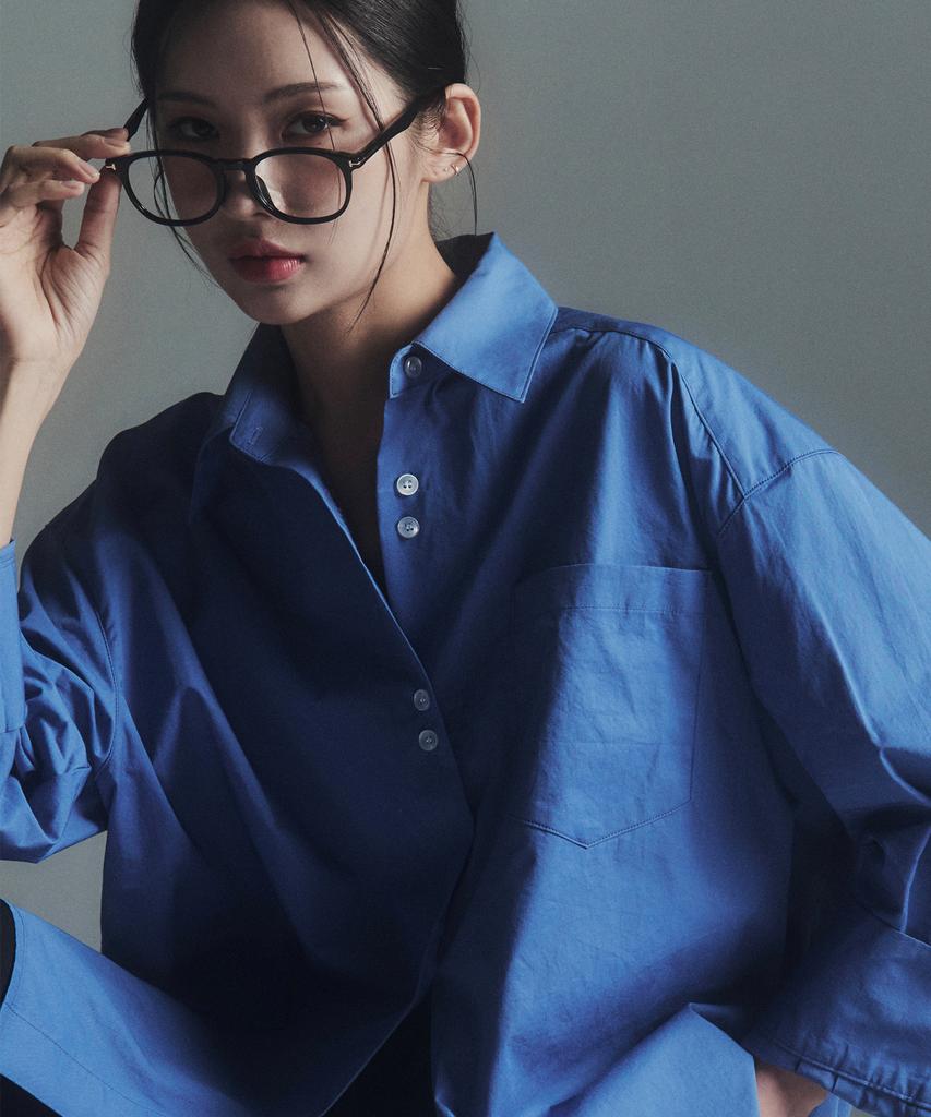 Ledi Two-Button Point Oversized Shirt Deep Blue