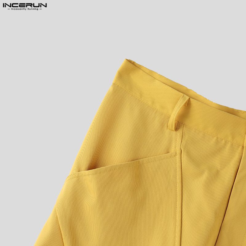 INCERUN Men Zipper Up Waist Pockets Casual Loose Cropped Pants Capri