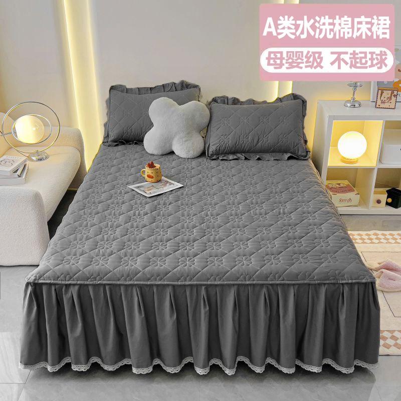 Cotton Quilted Bed Skirt With Elastic Hem Anti-Slip Mattress Protector Baby Safe A-Grade Bedding