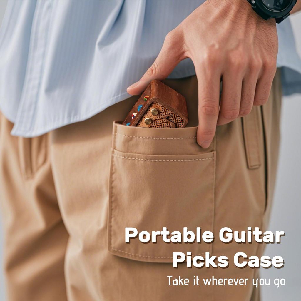 CoolGift Mart Guitar Pick Pick Storage Wooden Electric Guitar Pick Stock Walnut Holder, Case, Display,