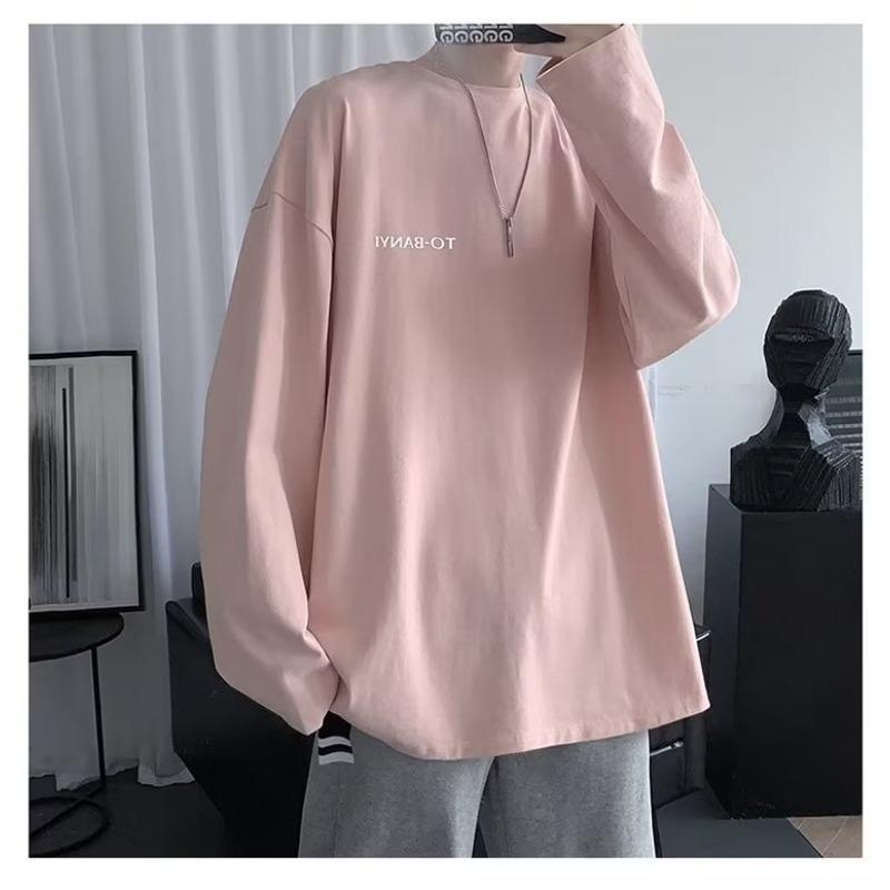 Men S Loose Long Sleeve Round Neck Casual Printed T Shirt Daily Inner Wear Top