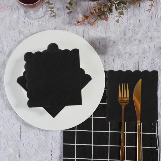 100 Sheets 25CM Scalloped Cocktail Napkin 2 Layers Thick Square Disposable Baby Shower Wedding Birthday Party Dessert Beverage Dinner Paper Napkin