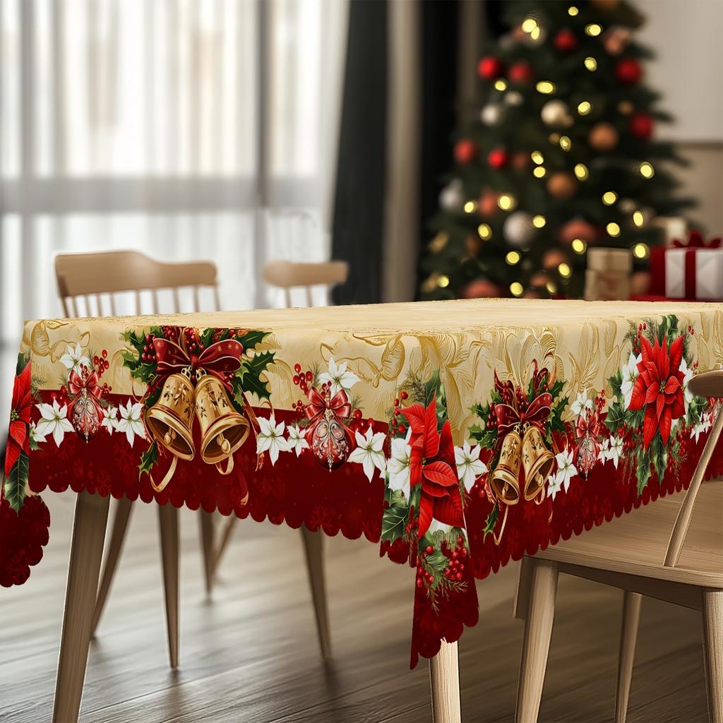 1pc Christmas Table Cloths Red Flower Printed Waterproof Oilproof 2025 New for Home Ornament Xmas New Year Christmas Decoration