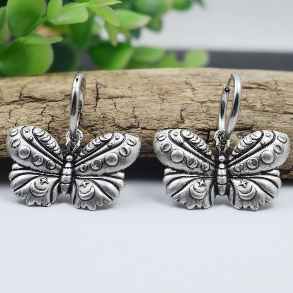 Norse Viking Wiccan Moon Phase Raven Earrings Stainless Steel Hook Handmade Jewelry