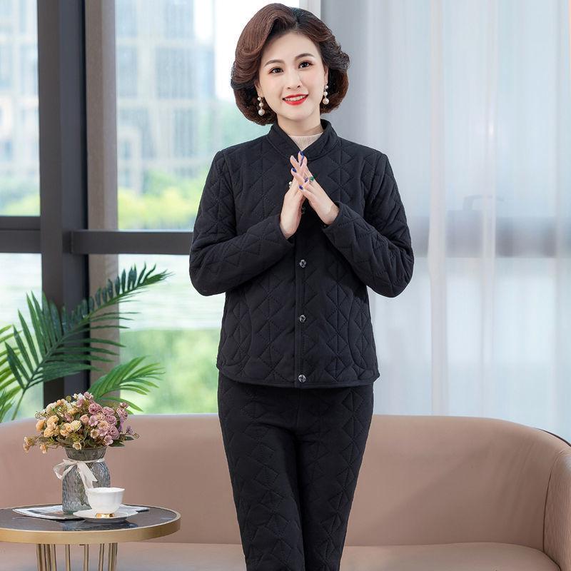 Women's Winter 3-Piece Set: Silk Cotton Coat & Outerwear for Middle-Aged