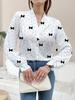 Elegant Polka Dot Bow Print V-Neck Long Sleeve Women's Shirt