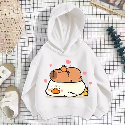 Cartoon Children's Capibara Pattern Printed Boys and Girls Hooded Sweatshirt Printed Loose Autumn Winter Children's Clothing