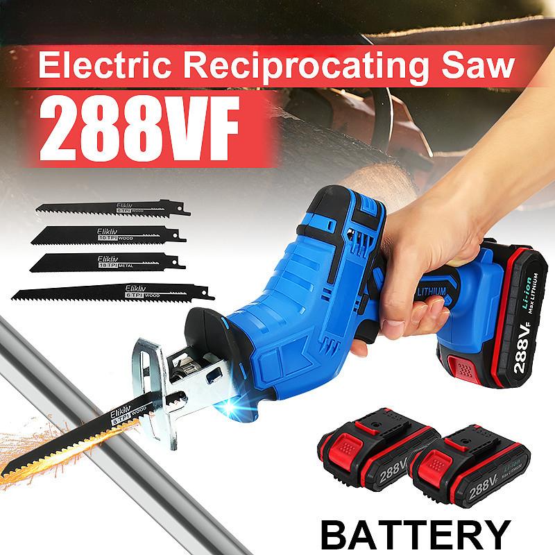 

288VF Электрическая аккумуляторная сабельная пила Цепная пила Регулируемая скорость Пила для резки дерева металла ПВХ труб Мощный инструмент с лезвиями 325x110мм without battery