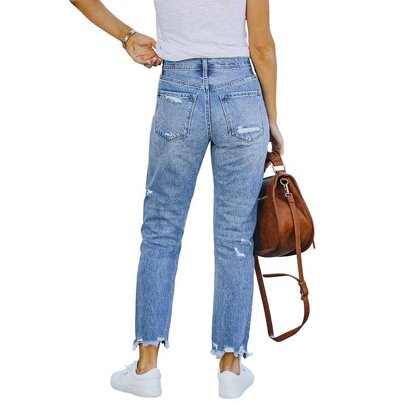 New Washed and Worn Fringe Jeans for Women