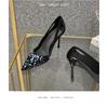 Fashion Rhinestone Sequins Banquet High-heeled Shoes Women Black Temperament Hollow Shallow Mouth Pointed Fine Heel Zapatos De Mujer