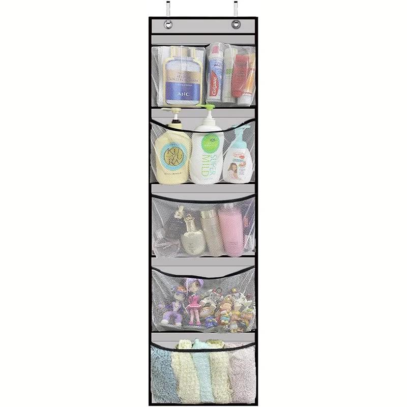 

Over The Door Organizer with 5 Large Pockets Hanging Storage Shelves Grey Hanging organizers Belt hanger Clothing rack Peg board