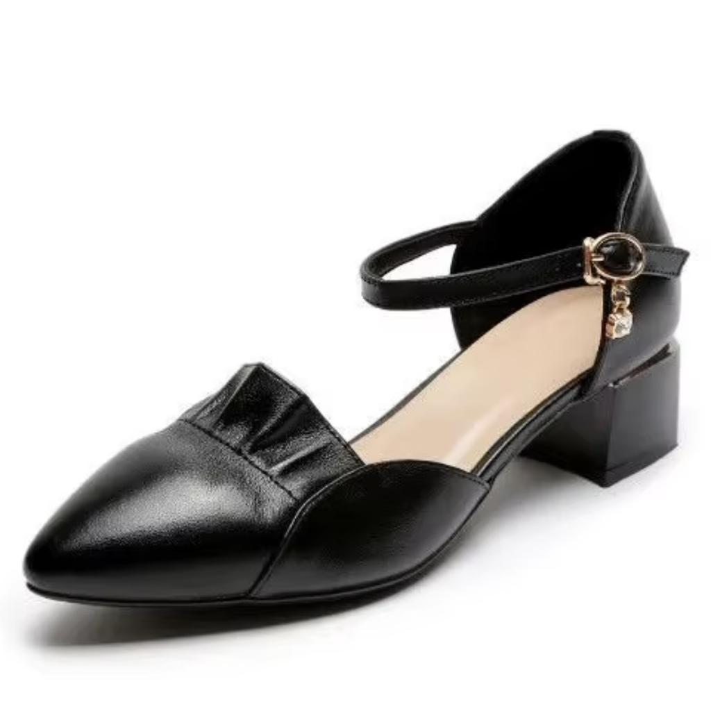 2024 Wholesale Fashionable Casual Women's Shoes and Sandals Comfortable Thick Heeled Hollow Design Button Closure Work Shoes