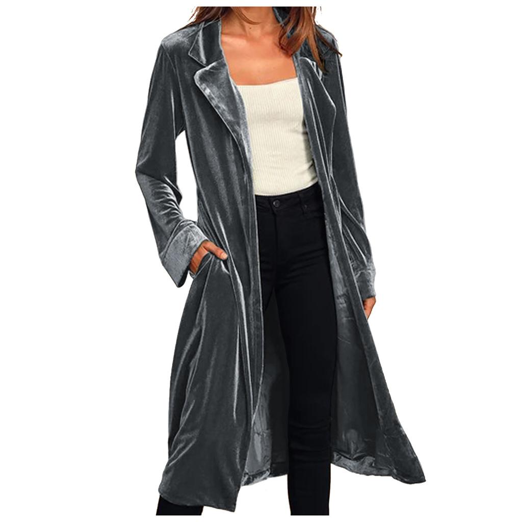 Women's Fashion And Winter Cardigan Jacket Gold Velvet Long Windbreaker