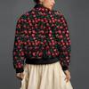 Women's Embroidered Daisy Cropped Bomber Jacket Long Sleeve Quilted Puffer Jackets Padded Coat Outerwear