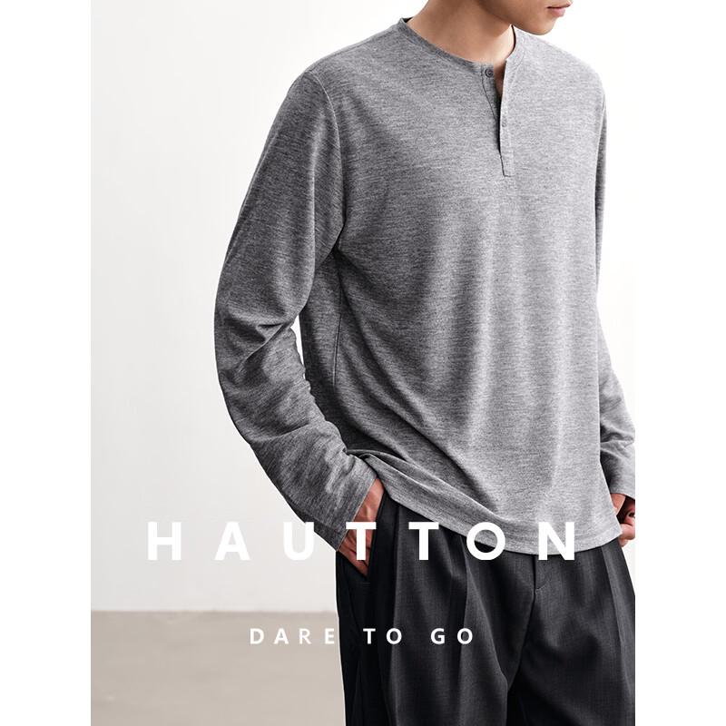 HAUT TON Men s Herringbone Texture Henley Long-Sleeve T-Shirt M