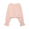 Womens Loose Fit Short Cropped Blouse With Ruched Lantern Sleeves Pure Color Office Chic Top
