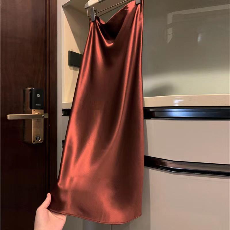 Comfort Memory Imported Acetate Satin A-Line Skirt with Silky Drape and Slimming Elastic Waist