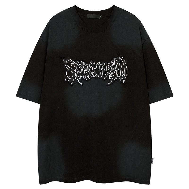 YPRS Unisexové distressed tričko s retro potiskem a vyšívanou aplikací