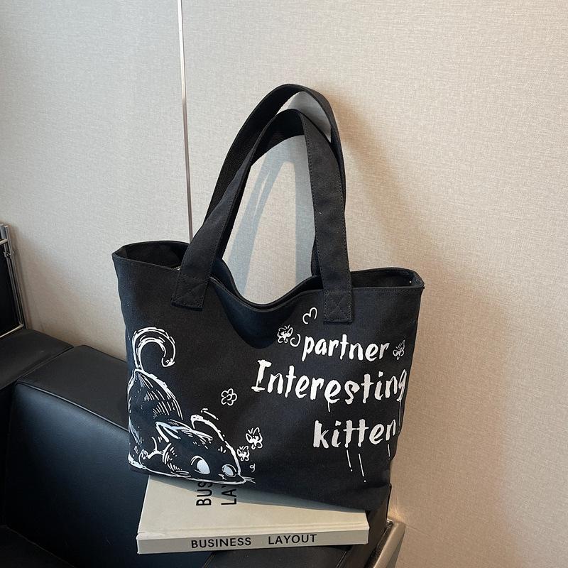 Casual Large-capacity Canvas Tote Bag Women's New Fashion Going Out Portable Shopping Bag Commuter Shoulder Bag