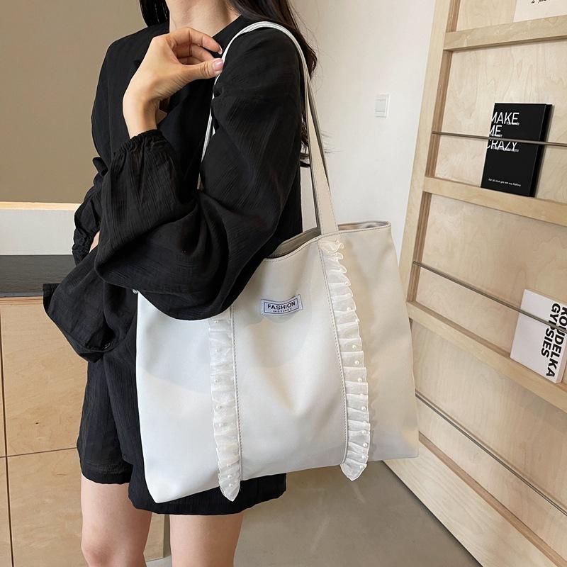 New Solid Color Simple Large Capacity Shoulder Tote Bag Trendy Leisure Commuter Bag Female New Student