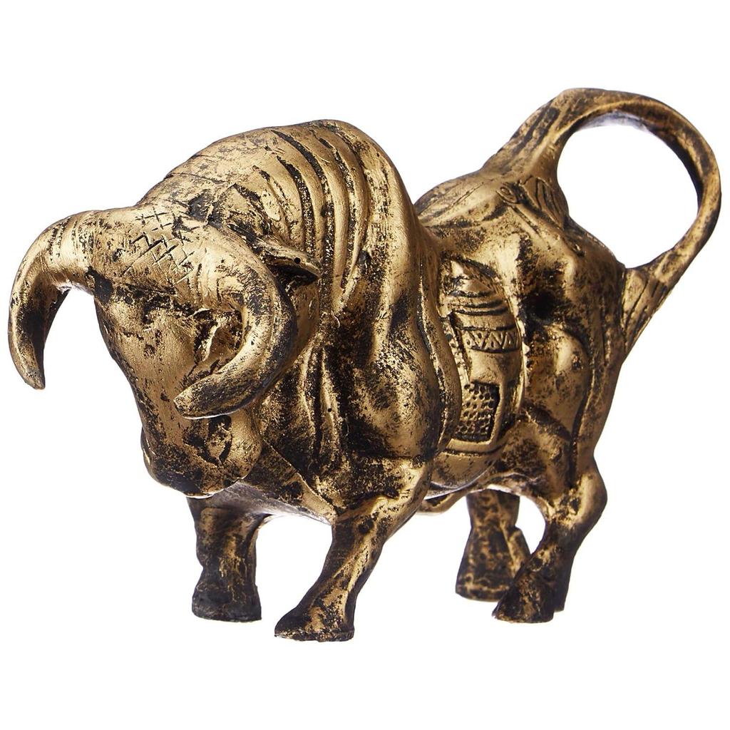 Brass Finnish Bull Resin Statue for Home Decor (Pack of 1, Golden and Black)