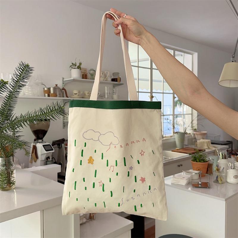 42 Embroidery Flowers Leisure Lazy Wind Artistic Hand Carry Shoulder Bag Shopping Bag Canvas Bag School Bag