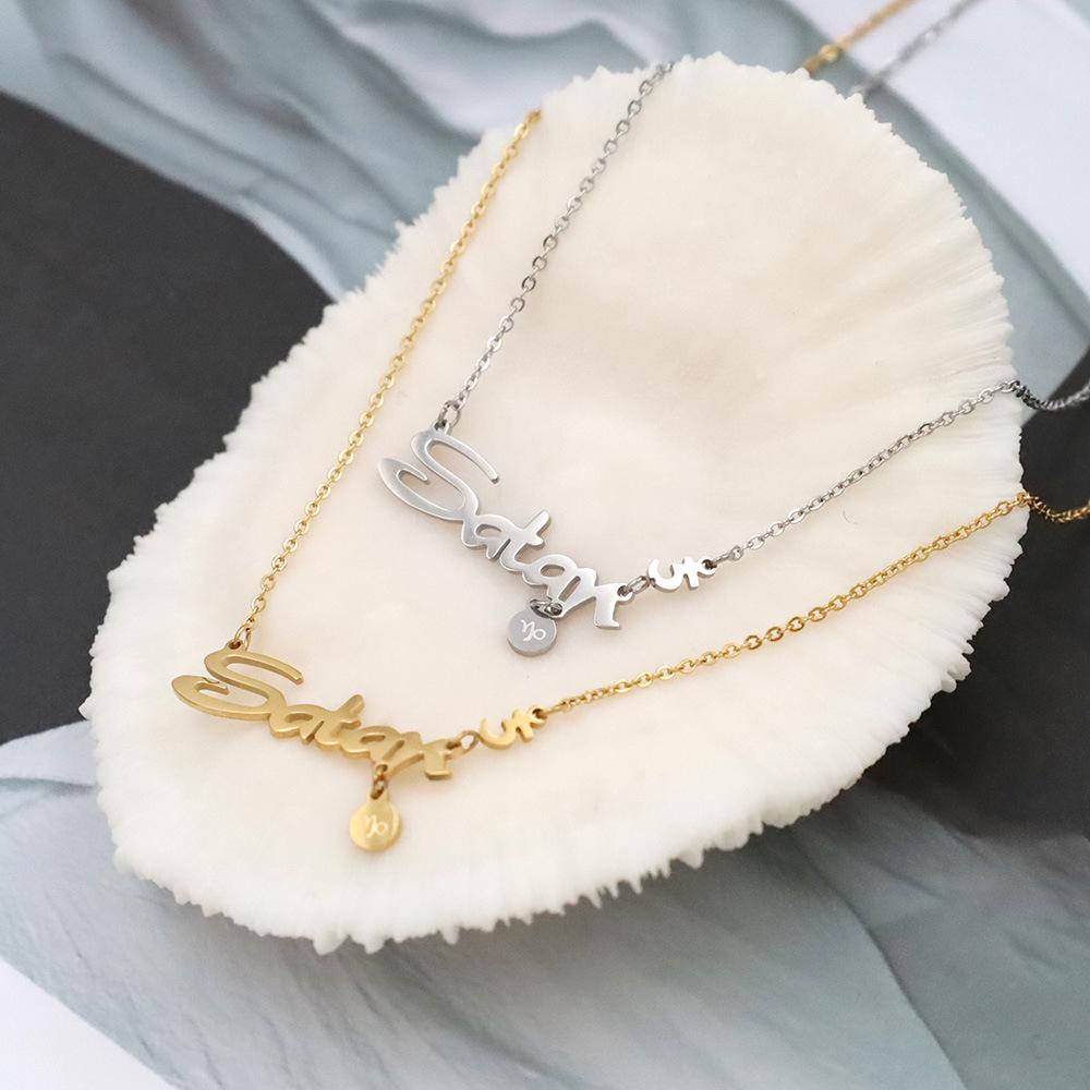 Personalized Light Luxury Titanium Steel Cut Letter Collarbone Chain High Sense Diy Custom Name Necklace Female Versatile