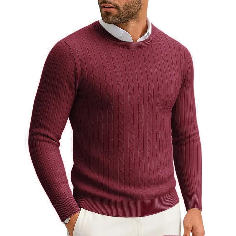 Herren Rundhals Strickpullover Passform Langarm Freizeitpullover Winter Warm Zopfmuster Zopfstrickpullover