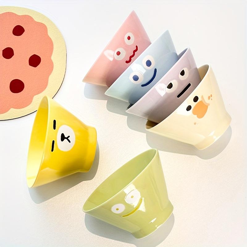 

4/6pcs Set , Cute Expression Ceramic Bamboo Hat Bowl, Candy Color 5 Inch Bowl, Rice Bowl, Soup Bowl, Fruit Bowl, Noodle Bowl, Salad Bowl 6pcs Bowls