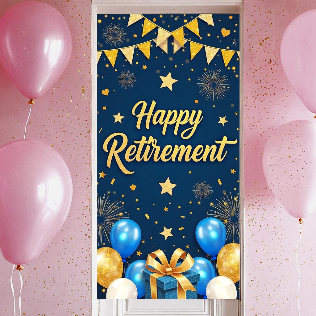 Event Banner Star Decoration Happy Retirement Banner Gold Theme Retirement Decor for Outdoor Party Home Decoration