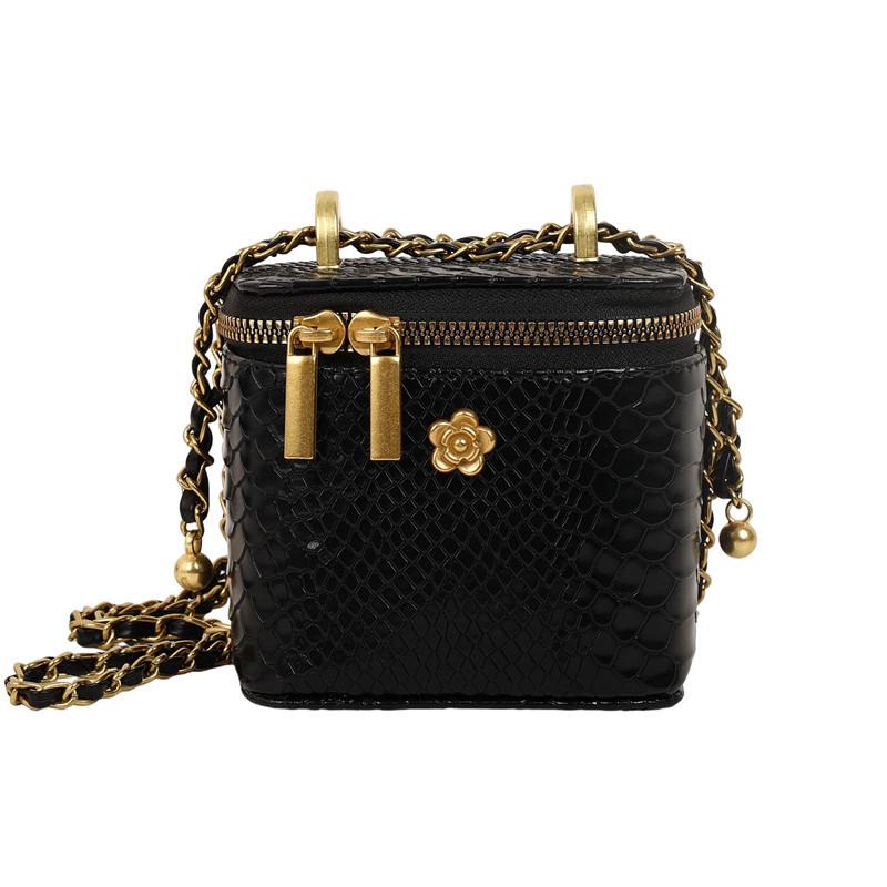 Fashion Crocodile Texture Women Casual Small Square Bag With Chain Golden