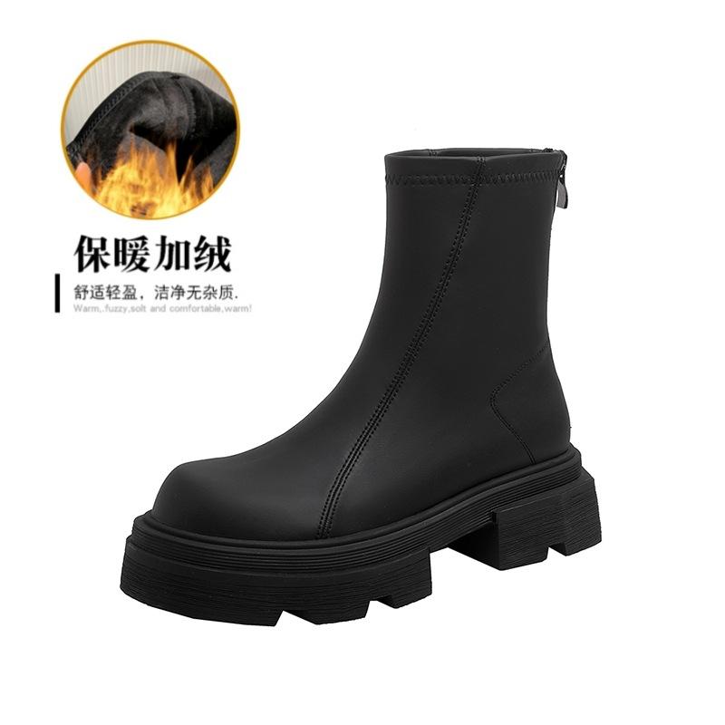 Thick heel thick sole retro boots women's 2025 autumn and winter new rear zipper high boots long boots elastic thin boots