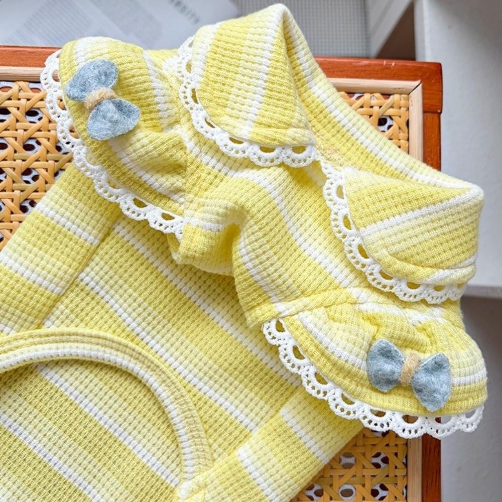 Ruffle Sleeves Dog Lace Knit Vest Stripe Design Pet Hoodie Lightweight Dog T-Shirt Photography