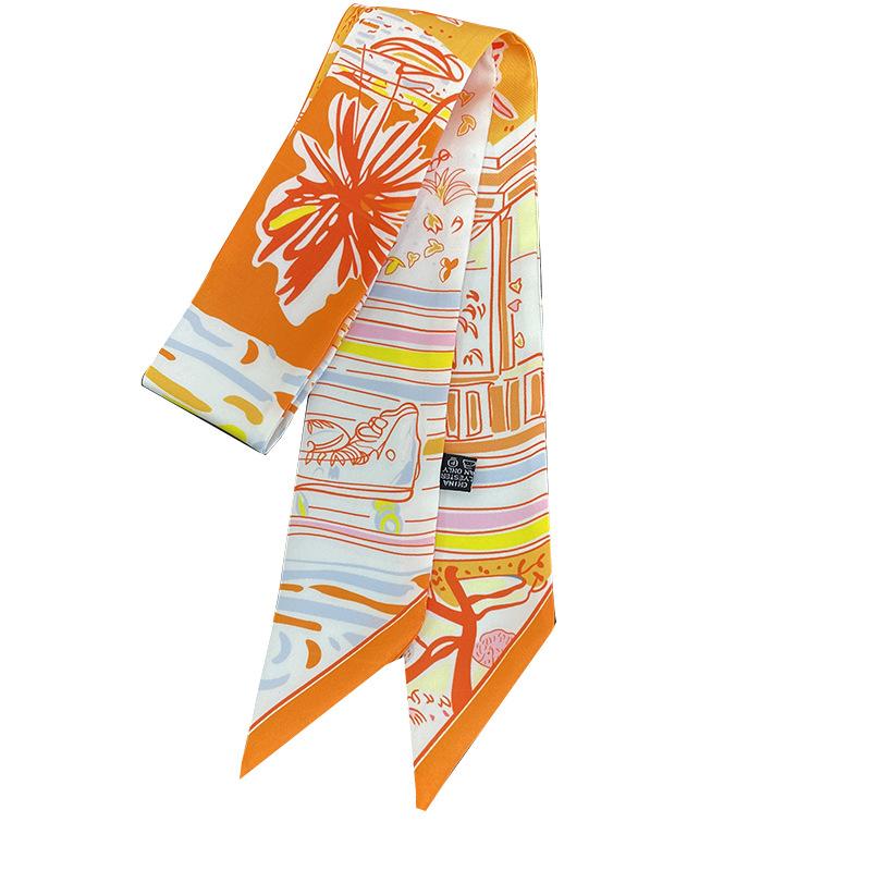 23 spring and summer new decorative tied silk scarf Hawaiian wind hair band, fresh color scheme simulation silk twill