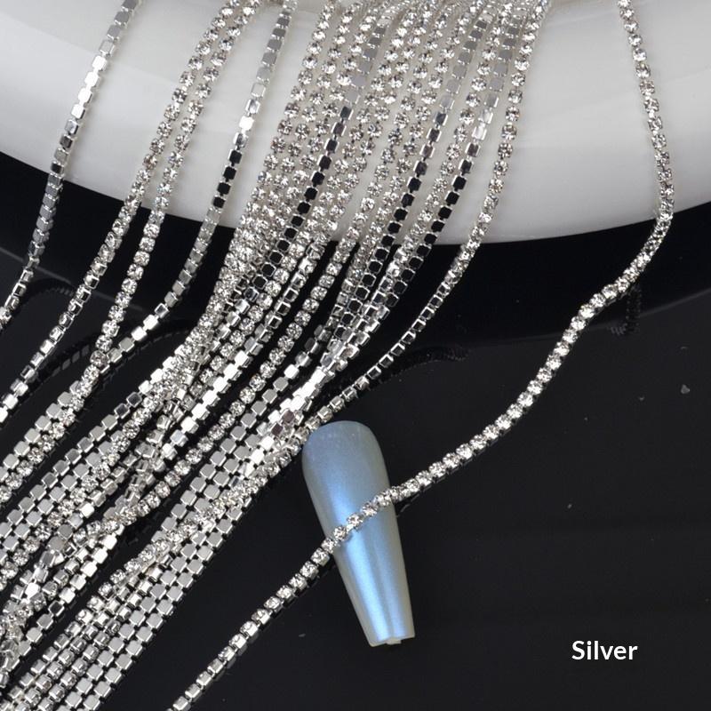 

New Fashion Color Diamond Nail Art Chain Silver Bottom Dense Chain Hair Accessories Phone Case DIY Nail Art Decoration Pearl Jewelry 1m/1.5mm
