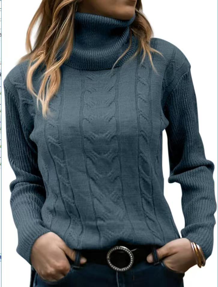 European Retro High Neck Knit Pullover - Women's Long Sleeve Sweater (Solid Color, Autumn/Winter)