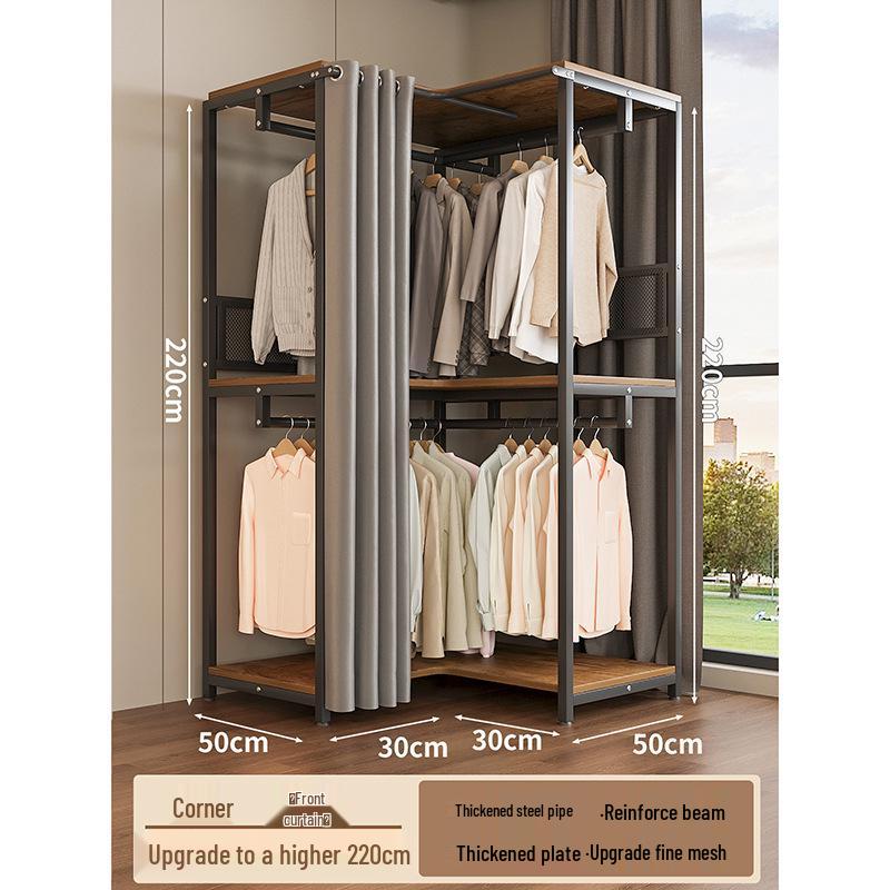 Metal Walk-In Wardrobe: Floor-Standing Clothes Rack, Open Garment and Hat Rack, Bedroom Shelf Assembly