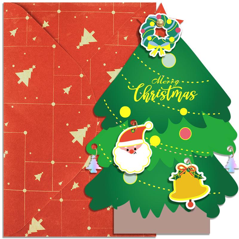 Cartoon Christmas Greeting Card Set Santa Claus Snowman Blessing Postcard for New Year Holiday Party Decoration