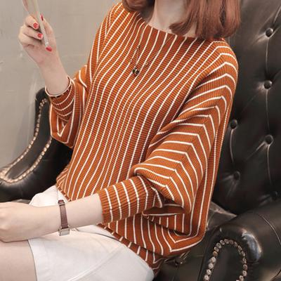 Bat Sleeve One-neck Sweater Women's Bottoming Sweater New Wild Vertical Striped Sweater Loose Top