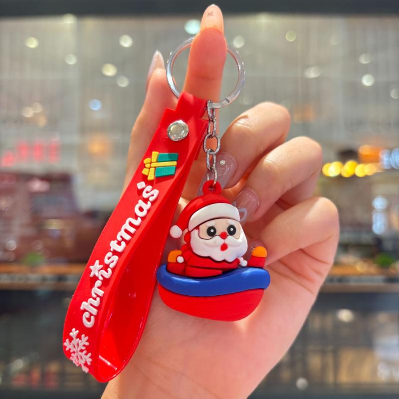 2Pcs Cartoon Cute Santa Claus Tree Keychain Christmas Party Decoration Bag Ornaments Car Key Pendant Exquisite Small Gift