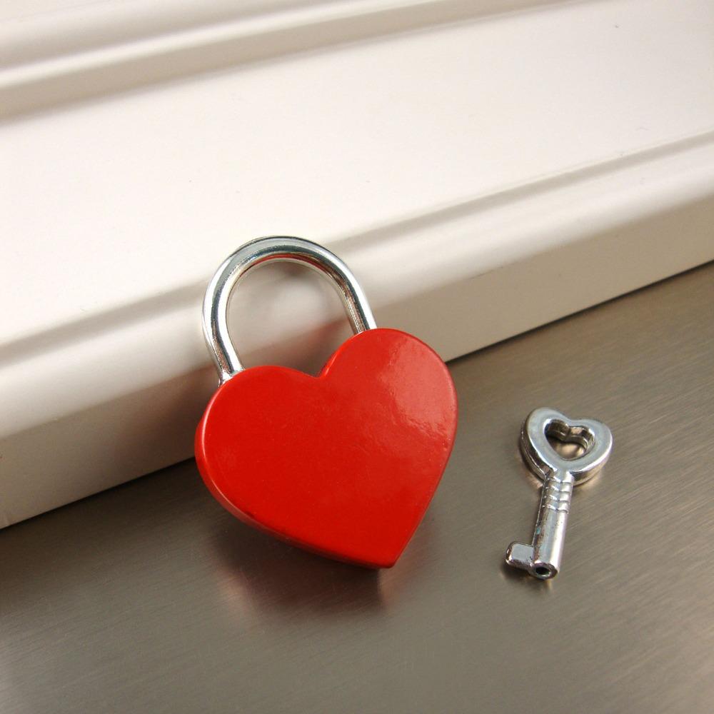 4sets Zinc Alloy Love Lock Red Mini Padlock Keyed Padlocks Heart Shaped Padlock For Diary Book