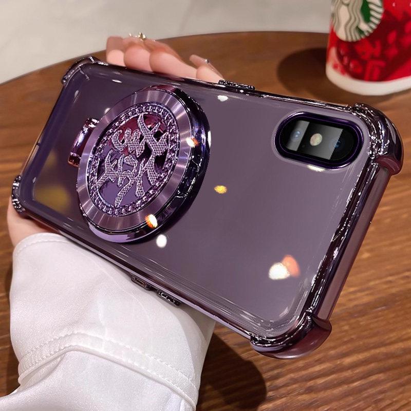 Apple XR/XS/XS Max Glitter Chinese Style Phone Case with Gyroscope Stand & Full Coverage Lens Film