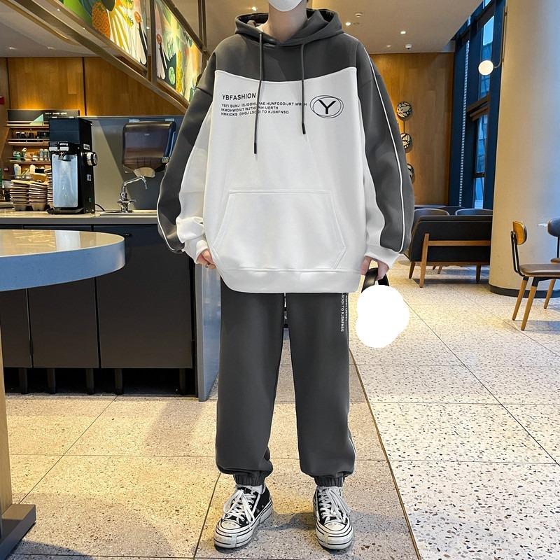And Sports Suit With Two-Piece Loose Pants Long-Sleeve Pullover Casual Fresh Comfortable Sports Style Men's Outfit