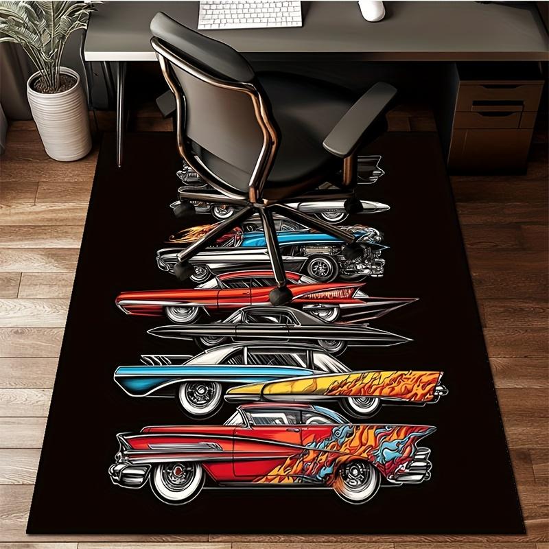 Dlouhá protiskluzová polyesterová koberecová podložka na podlahu do ložnice v retro stylu se vzorem klasických vozidel - Prostorná podložka pro domácí dekoraci