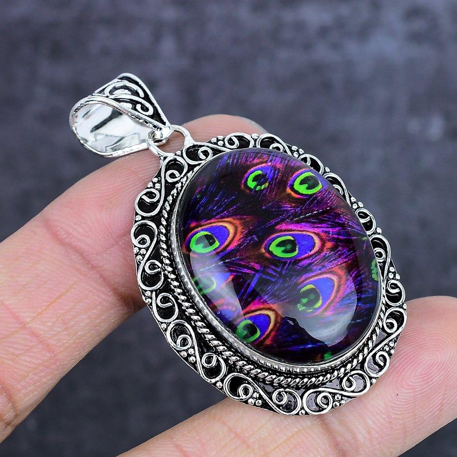 Natural Dichroic Glass Gemstone 925 Sterling Silver Jewelry Pendant 2.17" ETC-14058